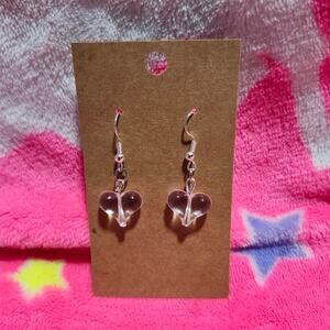 Transparent/Clear Heart Silver Drop/Dangle Earrings